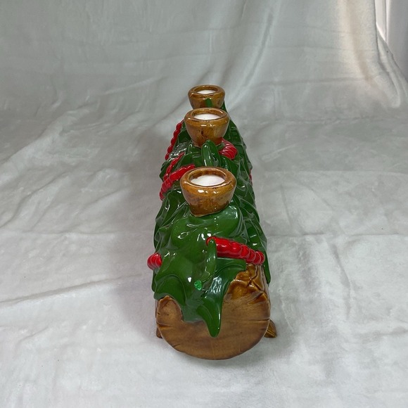 Vintage 1960\'s Christmas Yule Log Ceramic Centerpiece 3 Candlestick Holder *see